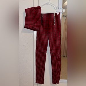 I.AM.GIA “Axle” Red Gingham Crop Top & High-Waisted Zipped Pants Set